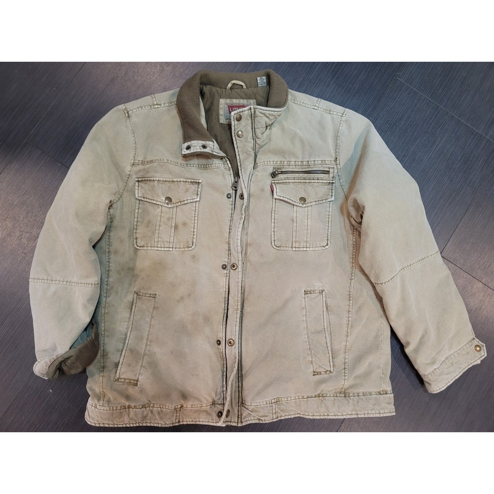 Y2K Levi Work Utilty Quilted Jacket Distressed Heavy XXL broke in look
